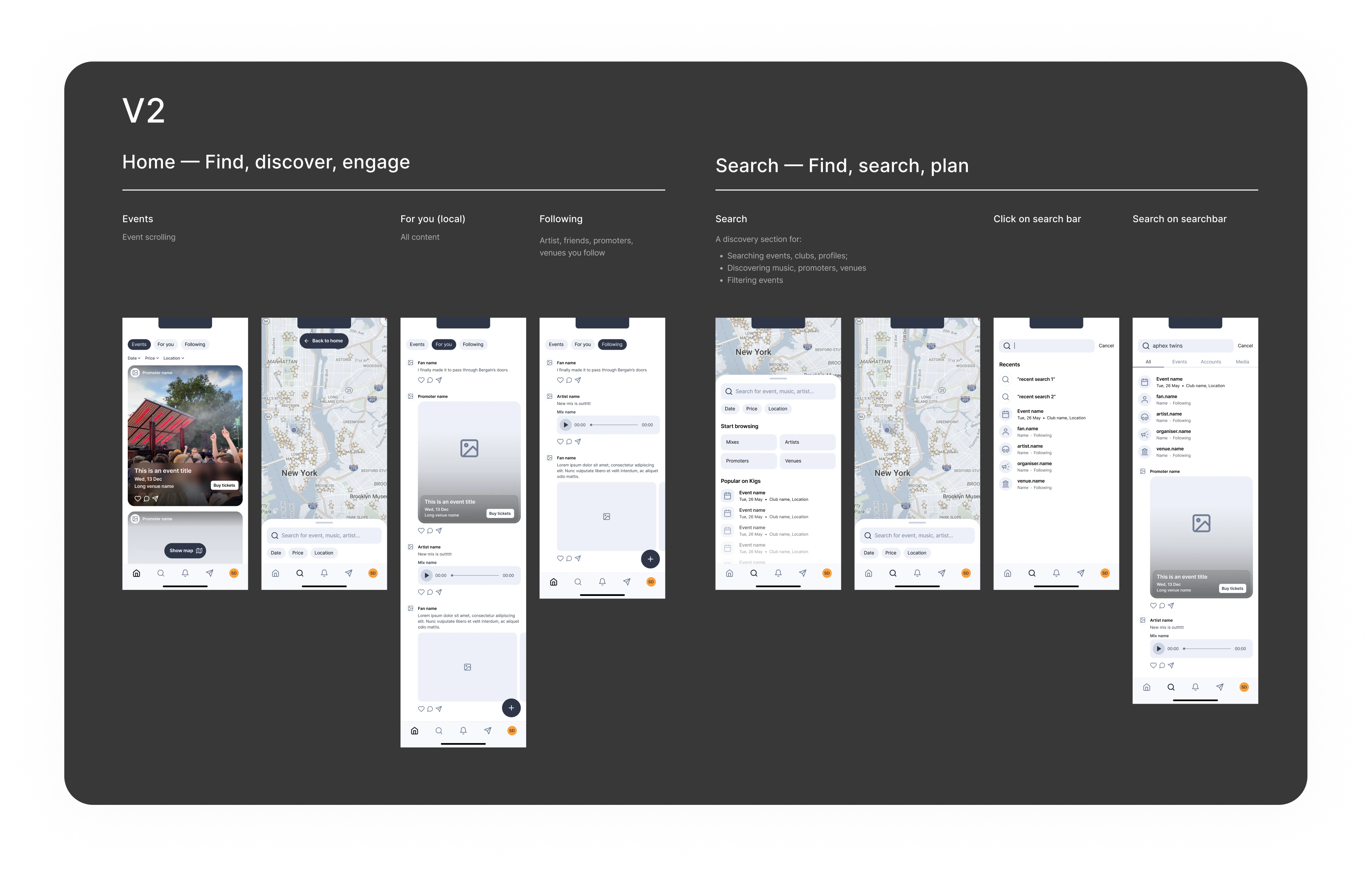 Navigation V2 — feeds separated from events and map