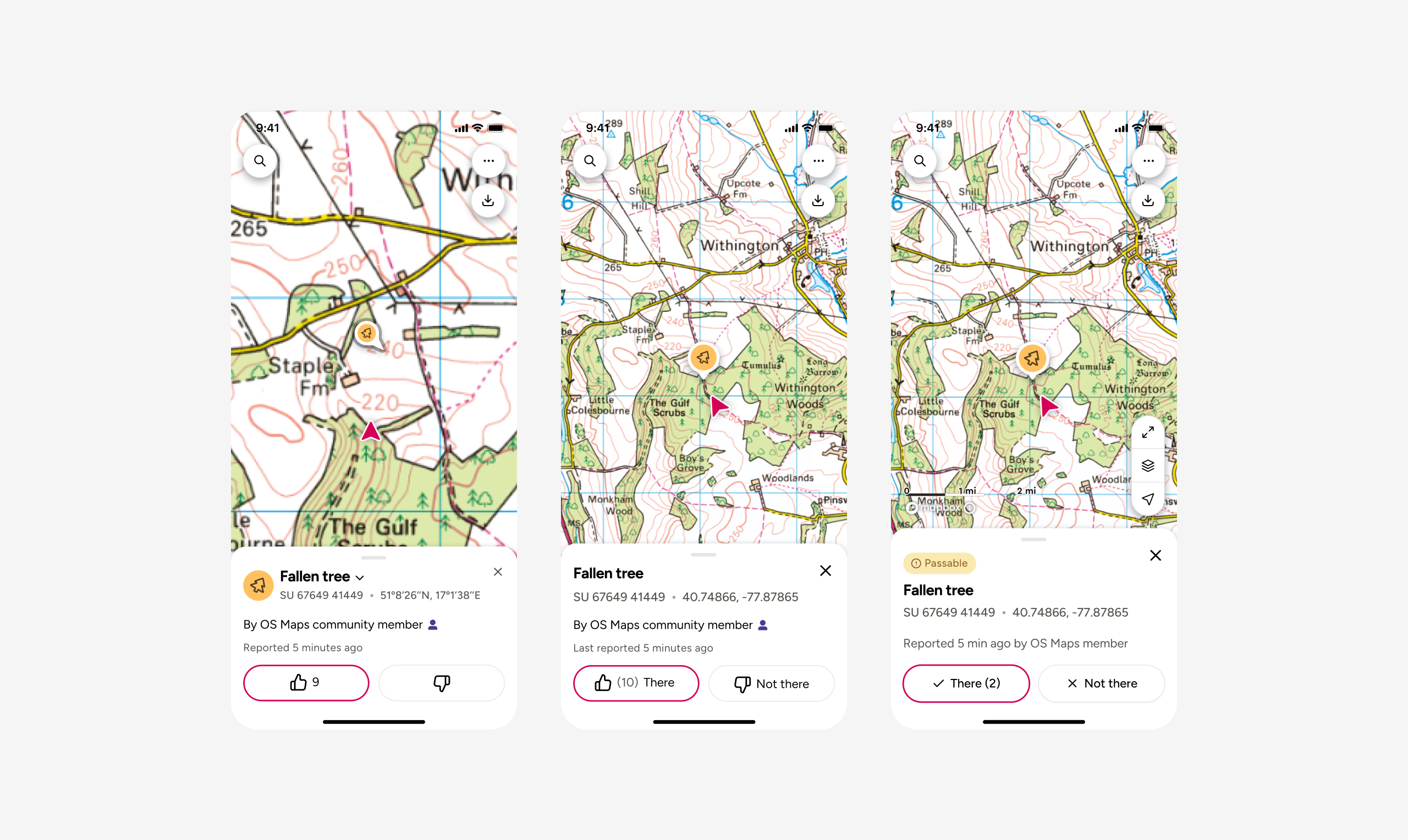 Verify control, final iteration. Tick-and-cross with There / Not here wording, settled after thumbs and icon-only tests