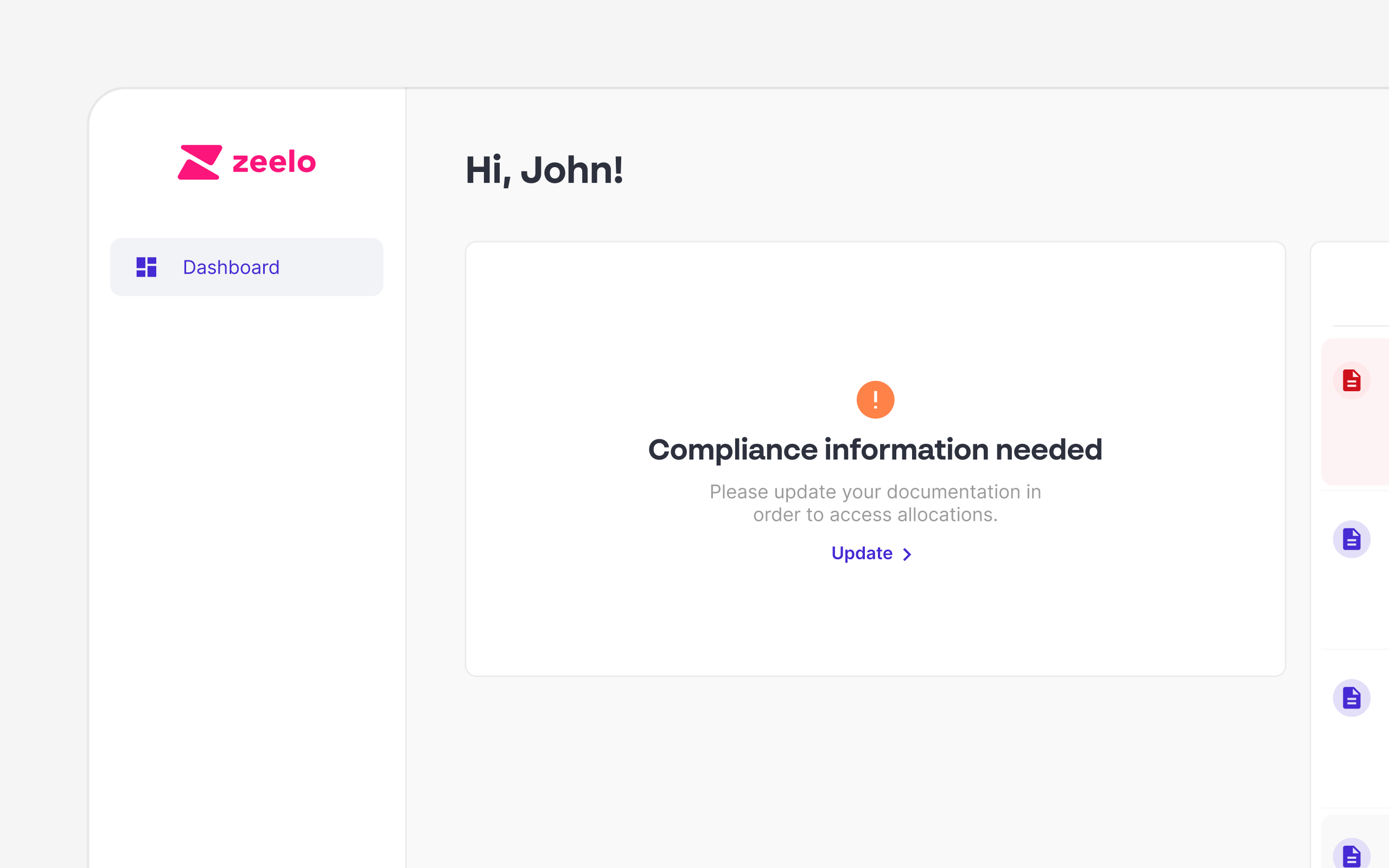 Operator portal dashboard close-up. Minimal navigation, phase 2 first version.